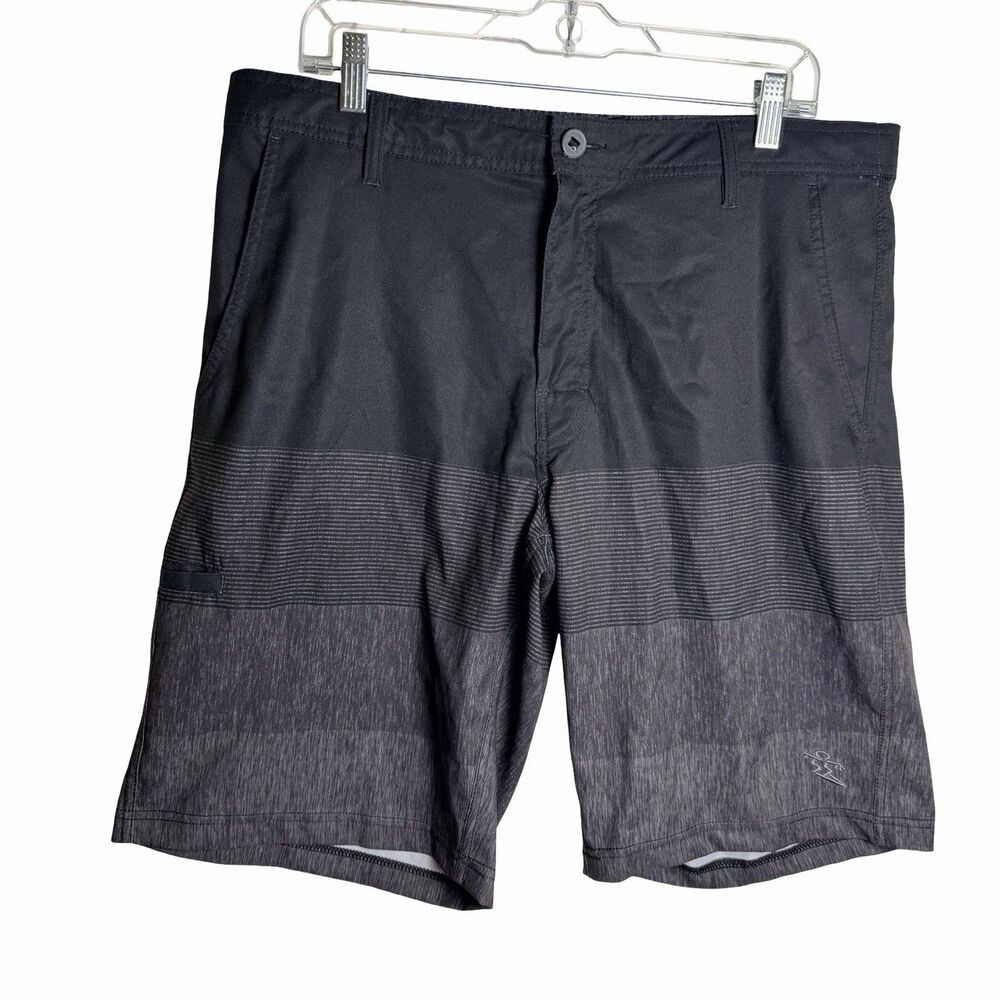 Da Hui Board Shorts Swim Trunks Mens Sz 36 Black Hybrid Collection Striped